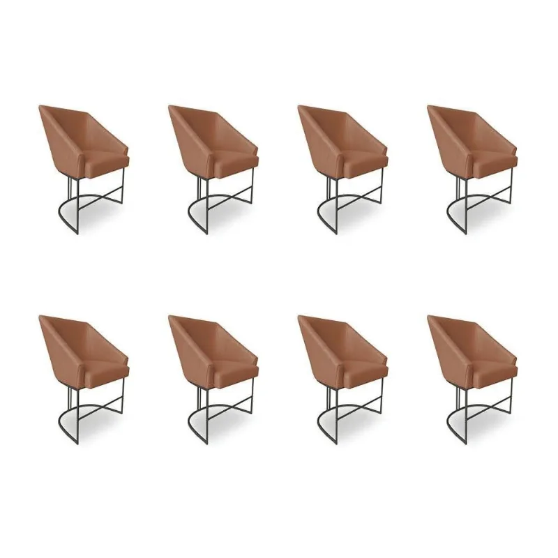 Kit 8 Poltronas Luxo Alana Bouclê Base Ferro Preto - Pallazio Cor Terracota