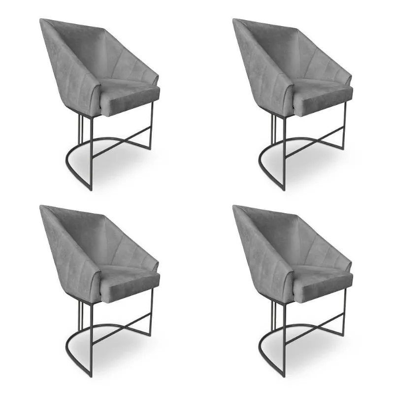 Kit 4 Poltronas Luxo Alana Veludo Grafite Base Ferro Preto - Pallazio
