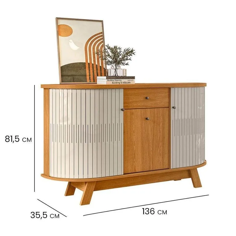 Aparador Buffet Monza Moderno 2 Portas Sem Gavetas MDP 136cm Off White Pallazio