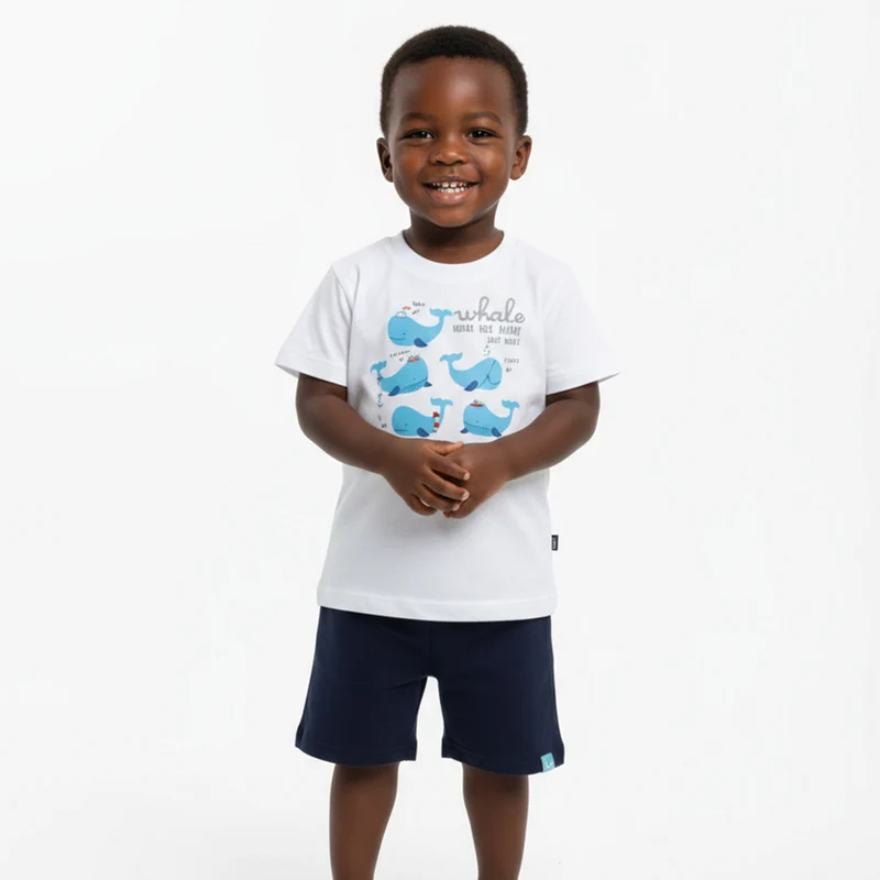 Conjunto Camiseta e Bermuda Moletinho Kamylus Estampado Masculino 03 / Menino / Off-White