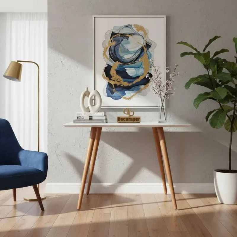 Aparador Pés Palito com Vidro Laqueado Moderno MDF 100CM Branco Decoraper - Decoraper