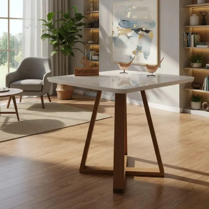 Mesa de Jantar Pandora 6 Lugares Retangular MDF Laqueado Branco Decoraper