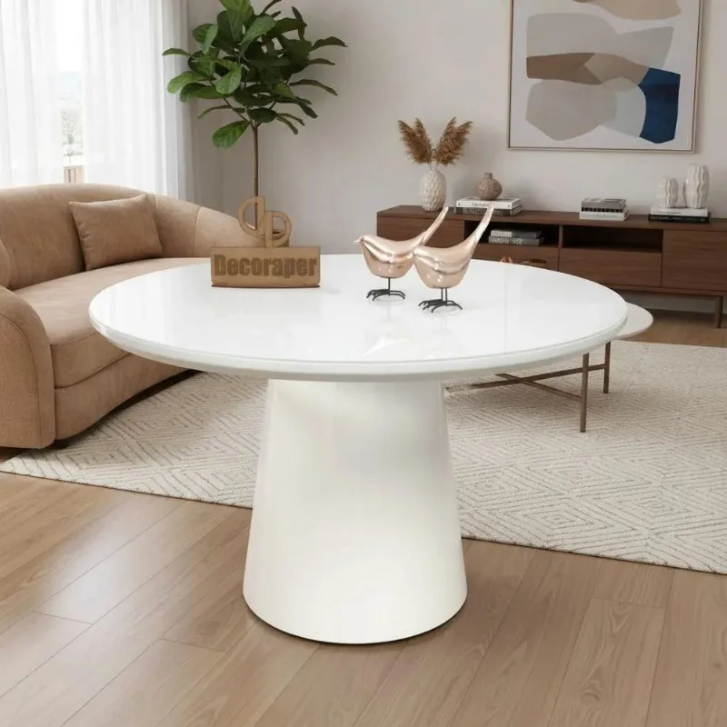 Mesa de Centro Base Cone Laqueada Redonda MDF 60CM Branco Decoraper