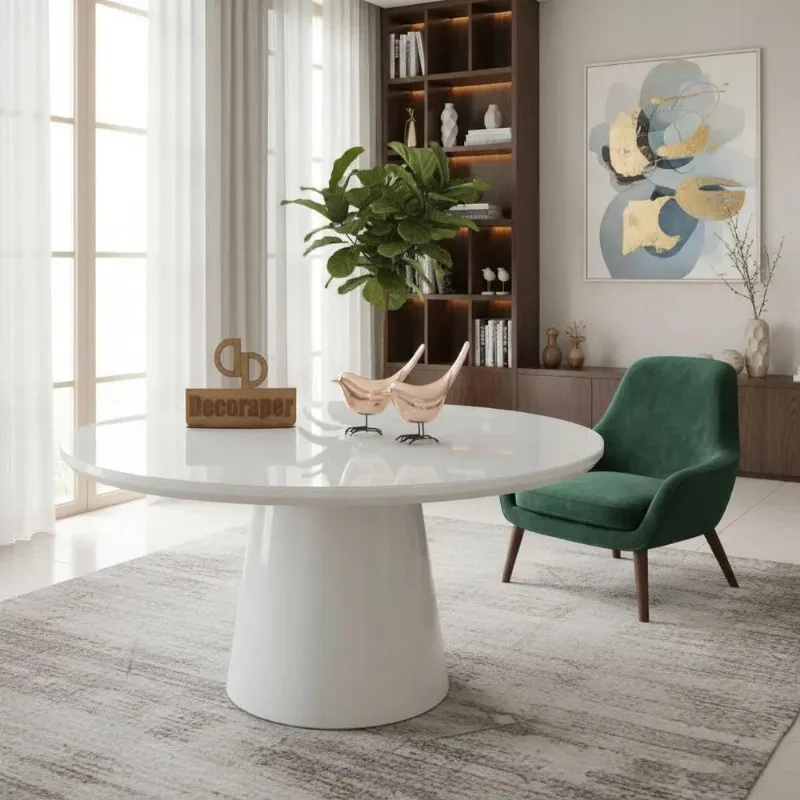 Mesa de Centro Base Cone Redonda MDF Madeira 60CM Off White Decoraper