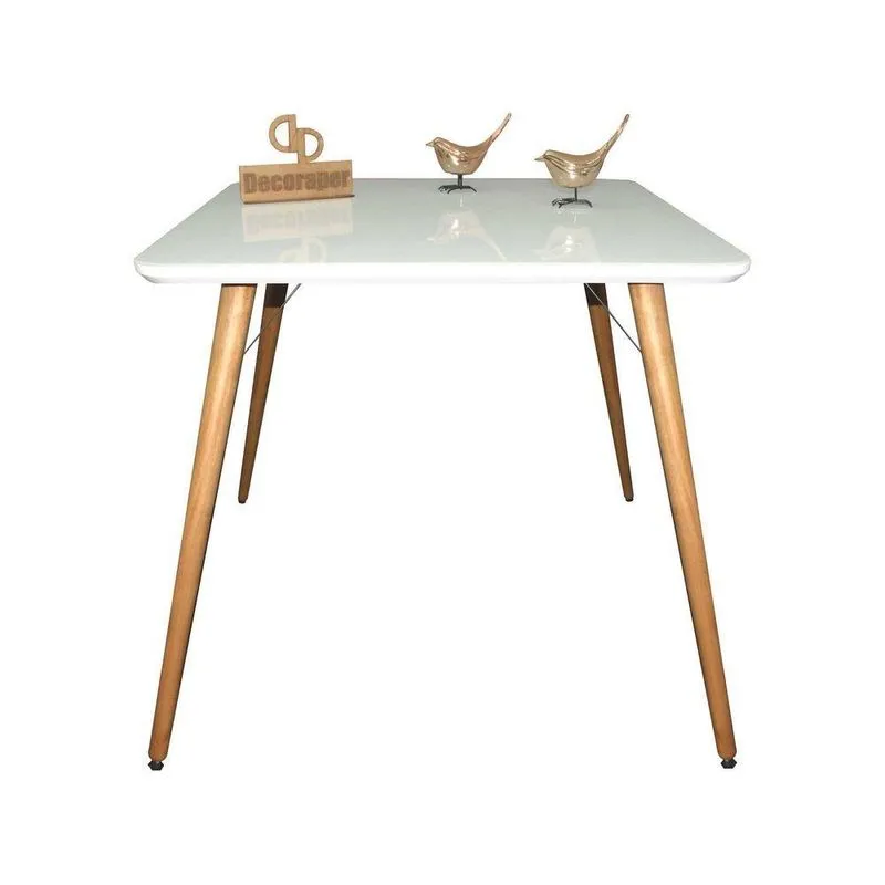 Mesa Jantar Pés Palitos Tampo Quadrado Vidro Laqueado 140cm Branco