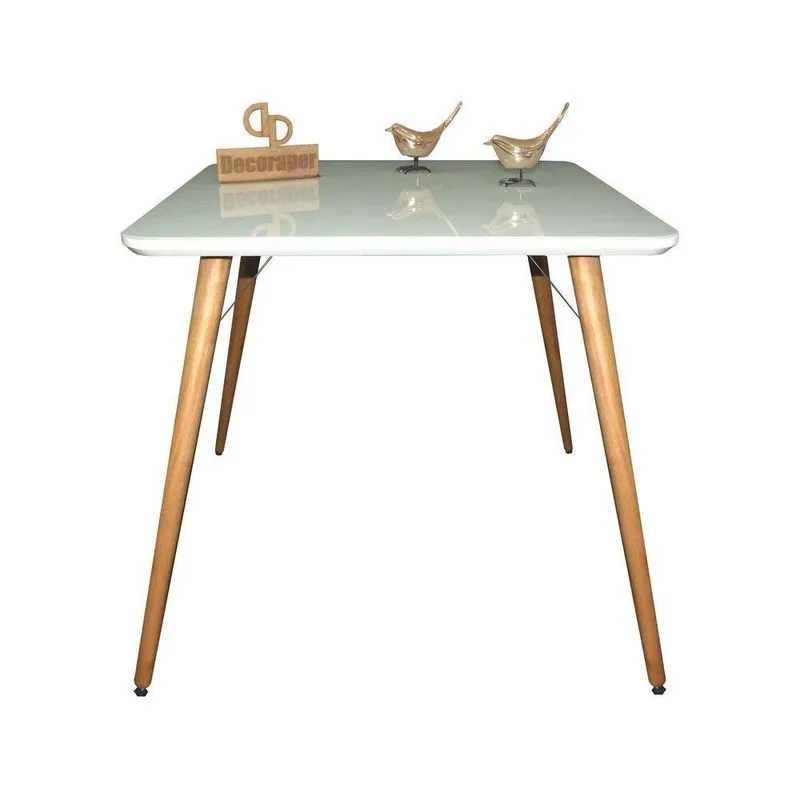 Mesa Jantar Pés Palitos Tampo Quadrado Vidro Laqueado 140cm Off White