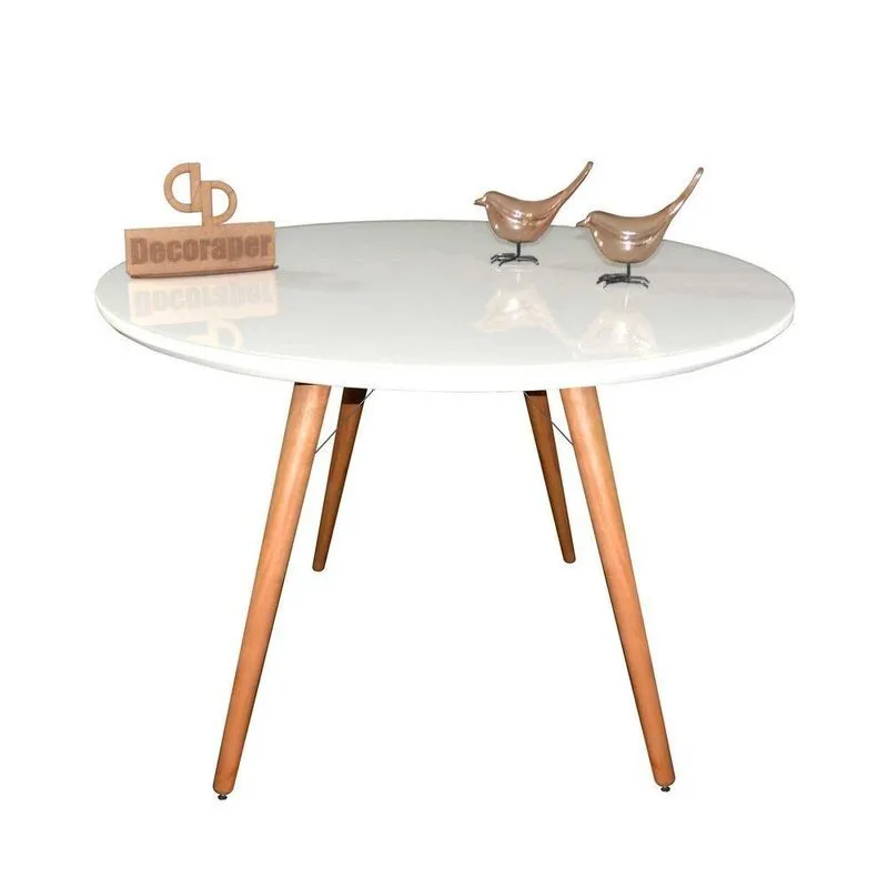 Mesa Jantar Pés Palitos Tampo Redondo Vidro Laqueado 140cm Branco