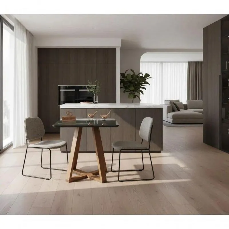 Mesa De Jantar Base X 4 Lugares Quadrada Mdf Laqueado Com Vidro 80cm Preto