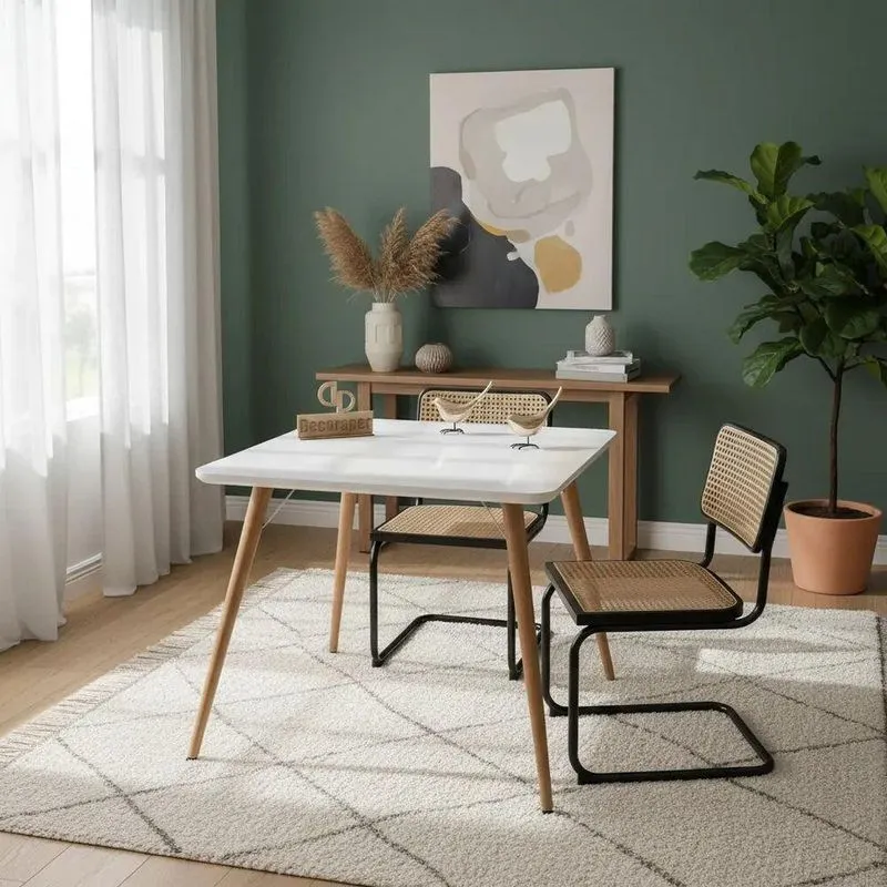 Mesa Pés Palitos 4 Lugares Quadrada Vidro Laqueado 80cm Branco Decoraper