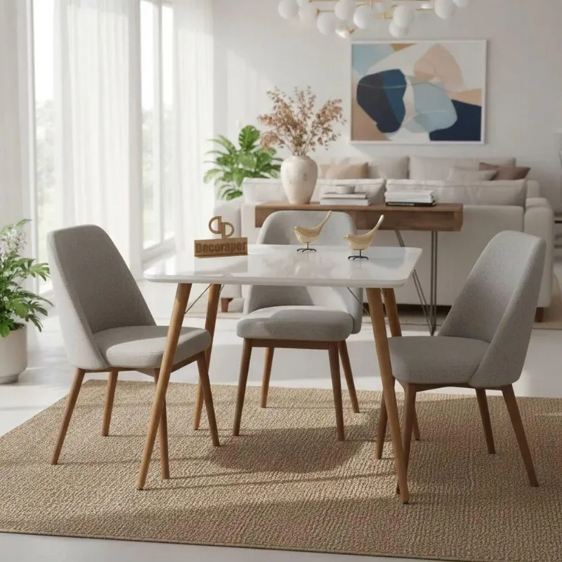 Mesa de Jantar Pés Palitos 4 Lugares Quadrada MDF Laqueado 80CM Off White Decoraper