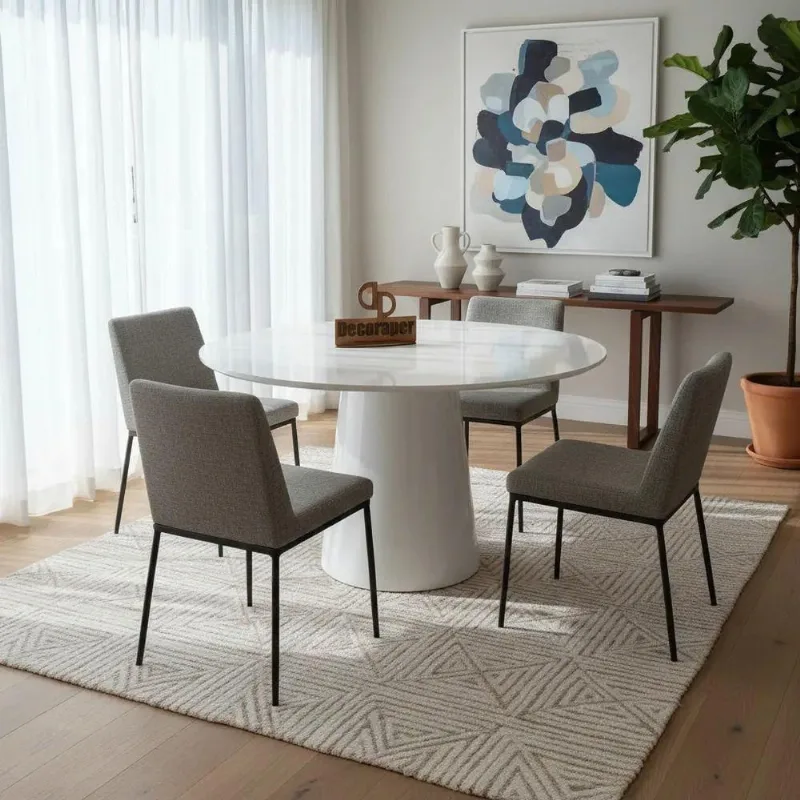 Mesa de Jantar Cone 4 Lugares Redonda Laqueada com Vidro Branco Decoraper