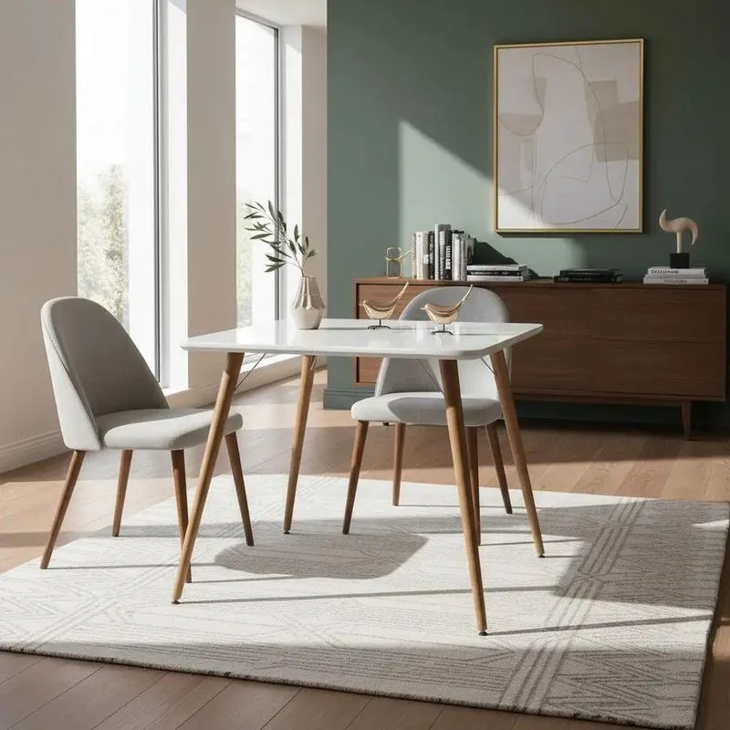 Mesa Pés Palitos 4 Lugares Quadrada Vidro Laqueado 90cm Branco Decoraper