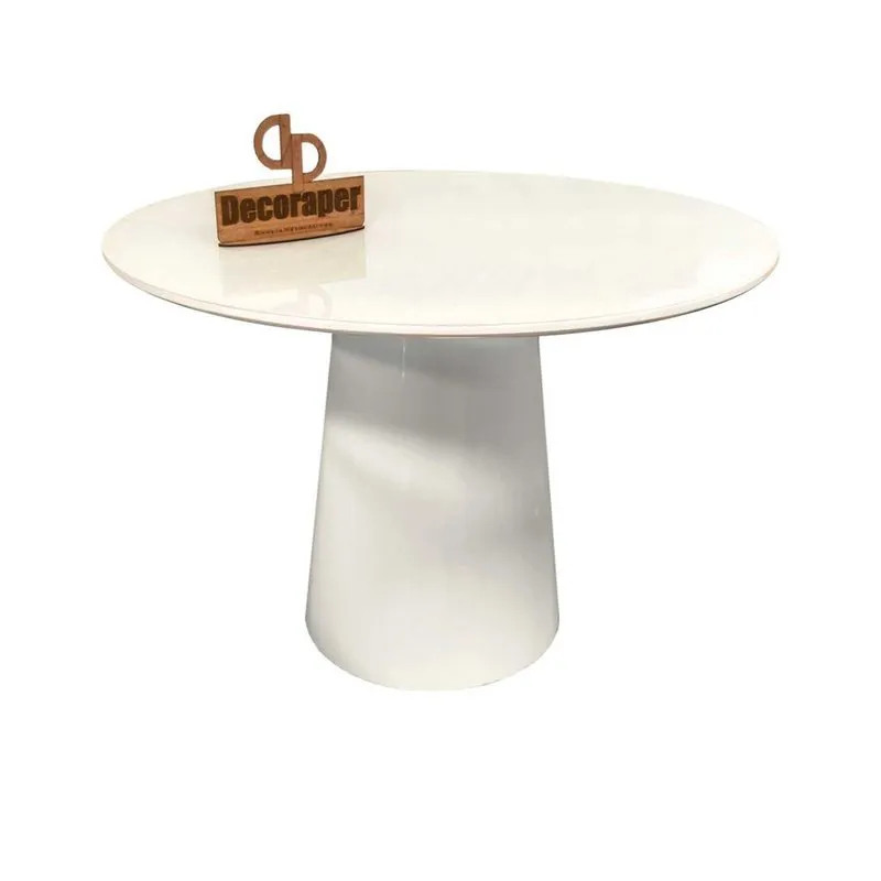 Mesa Jantar Cone Laqueado Tampo Redondo Laca com vidro 90cm