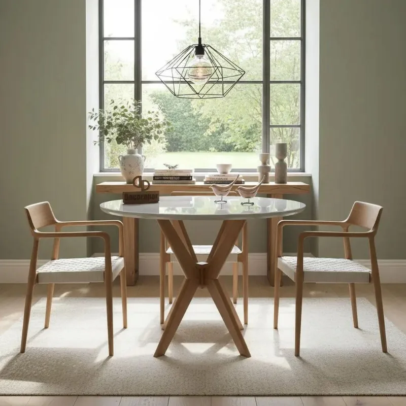 Mesa de Jantar Pandora 4 Lugares Redonda Laqueada com Vidro 90CM Off White Decoraper