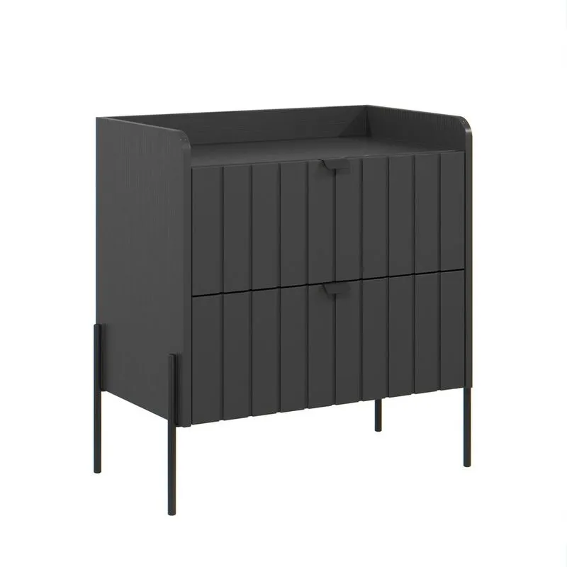 Mesa de cabeceira com gaveta grafite moriah 60cm puxadores e pés ferro preto