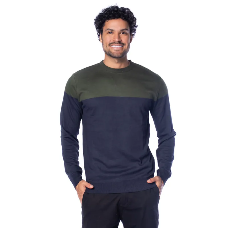 Suéter Masculino Balboa Listrado Gola Careca Marinho/Militar - M