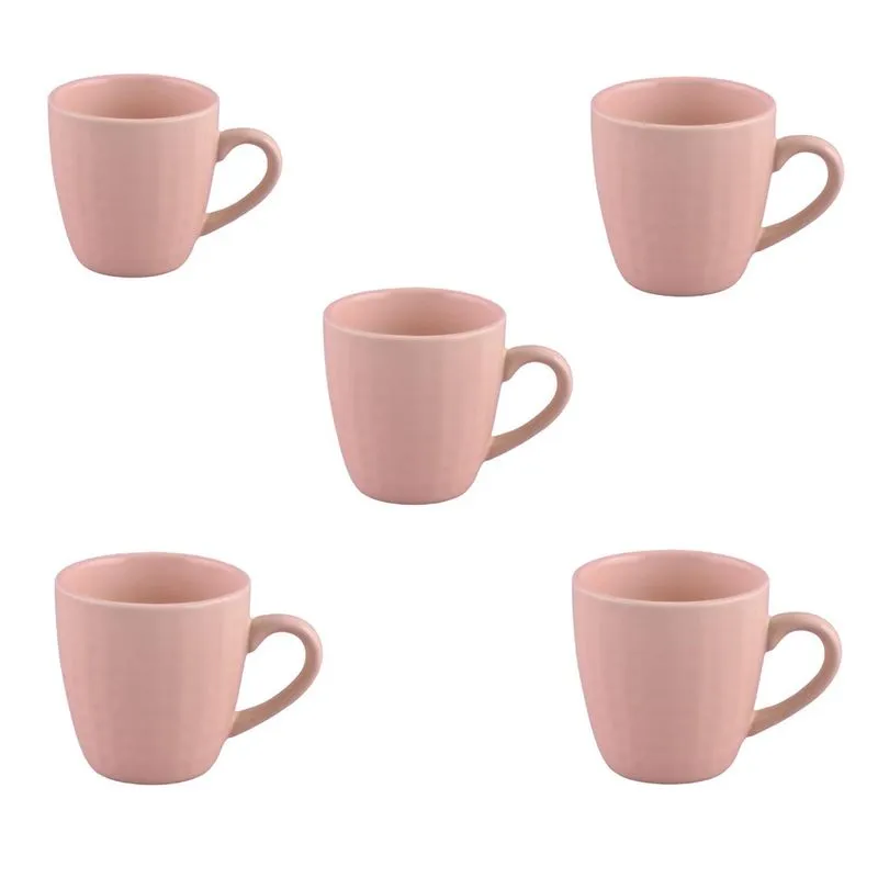 Jogo Caneca Xicara Café Chá 6 Unidades Cerâmica Rosa 200 Ml