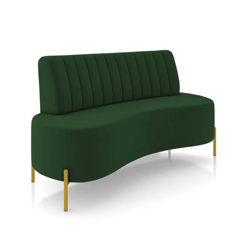 Sofá 2 Lugares Living 160cm Pé Ferro Dourado Maraú Veludo Verde K01 - D'Rossi