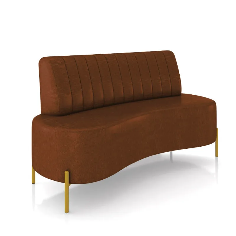 Sofá 2 Lugares Living 160cm Pé Ferro Dourado Maraú Sint PU Marrom K01 - D'Rossi