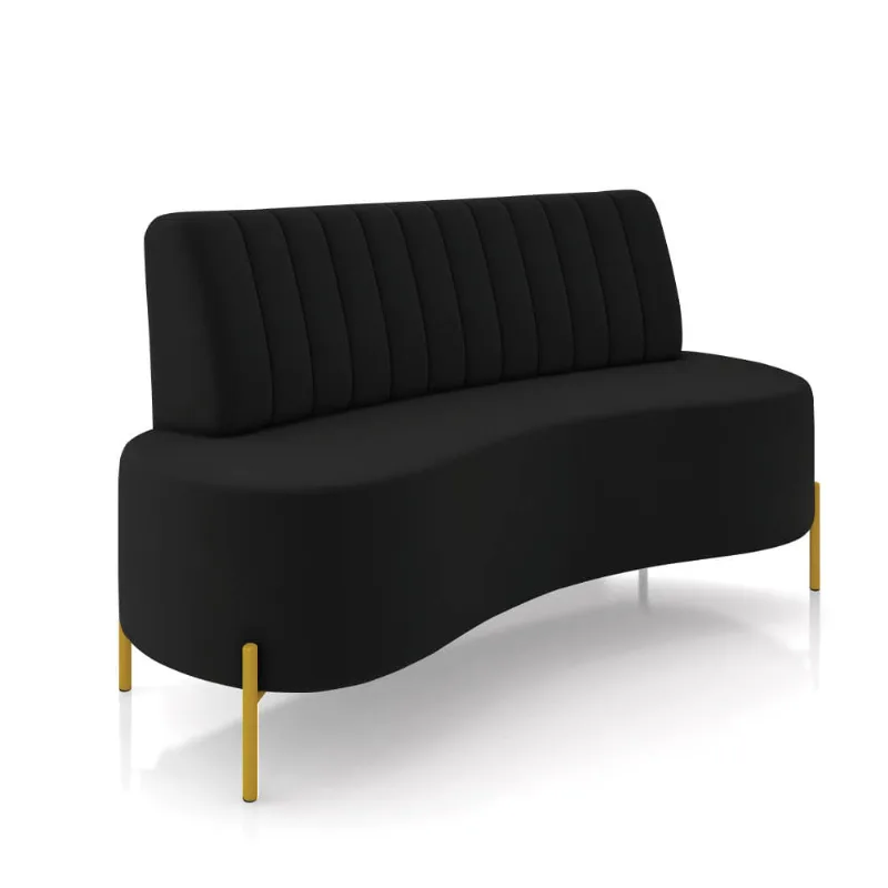 Sofá 2 Lugares Living 135cm Pé Ferro Dourado Maraú Veludo Preto K01 - D'Rossi