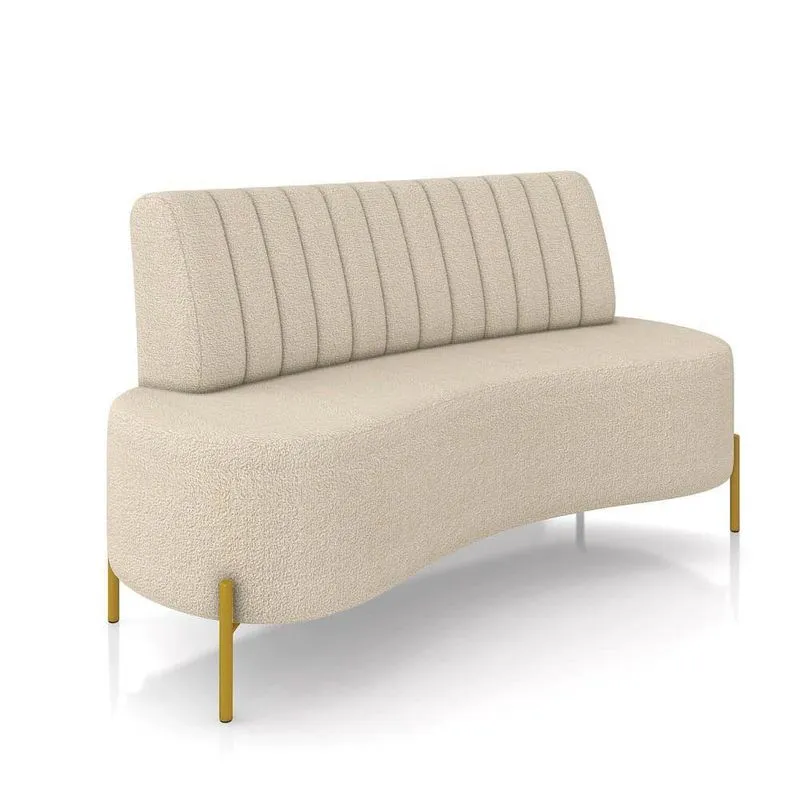 Sofá 2 Lugares Living 135cm Pé Ferro Dourado Maraú Bouclê Creme K01 - D\'rossi