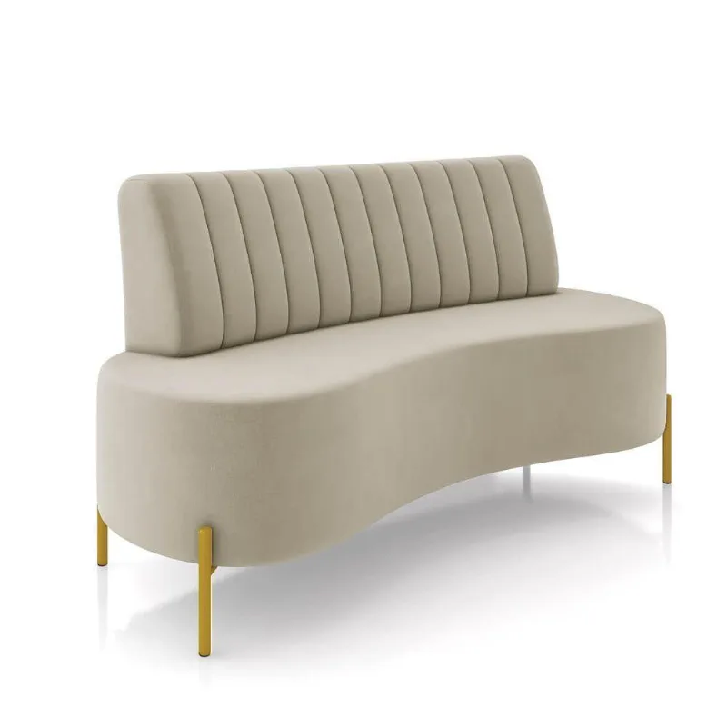 Sofá 2 Lugares Living 160cm Pé Ferro Dourado Maraú Veludo K01 - D\'rossi Cor Bege