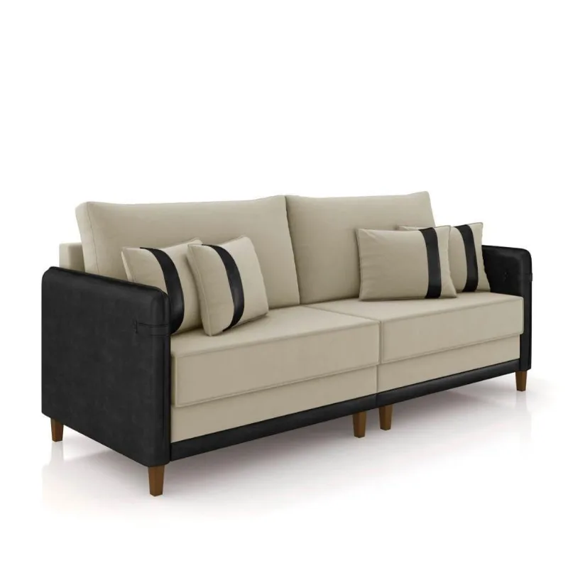 Sofá 2 Lugares Living 172cm Pé Madeira Valença Pto/veludo K01 - D\'rossi Cor Bege