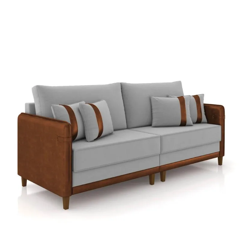 Sofá 3 Lugares Living 192cm Pé Madeira Valença Marrom/veludo K01 - D\'rossi Cor Cinza