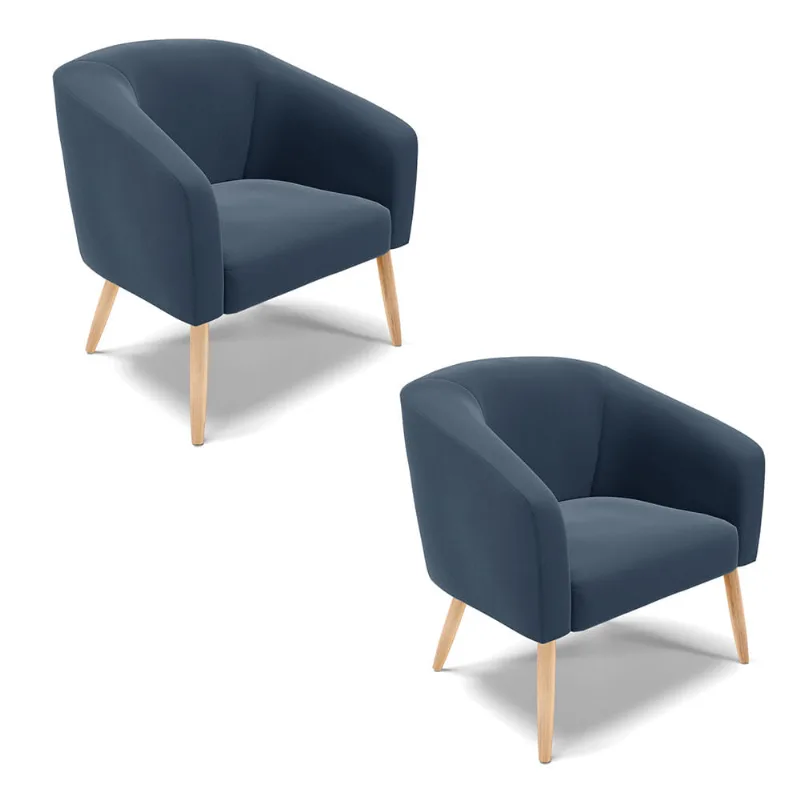 Cadeira Sala de Jantar Pé Palito Natural kit 2 Stella Suede D03 - D'Rossi Azul Marinho