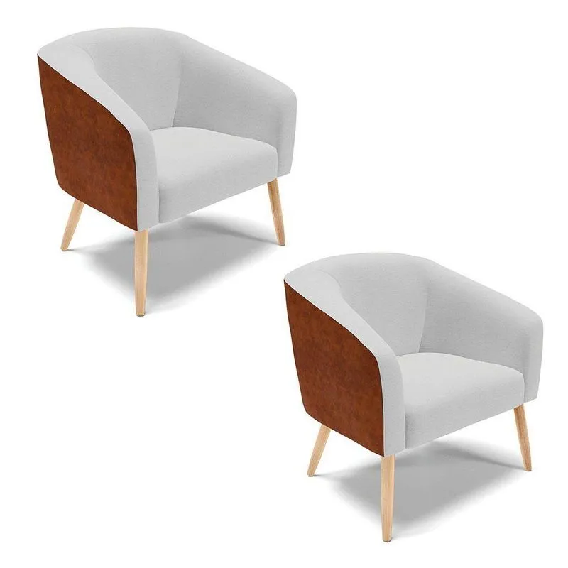 Cadeira Sala De Jantar Pé Palito Natural Kit 2 Stella Noz/linho D03 - D'rossi Cor Cinza