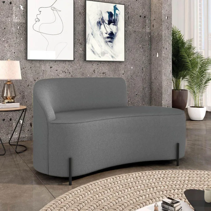 Sofá 2 Lugares Orgânico 140cm Pé Ferro Preto Morgan Linho Grafite