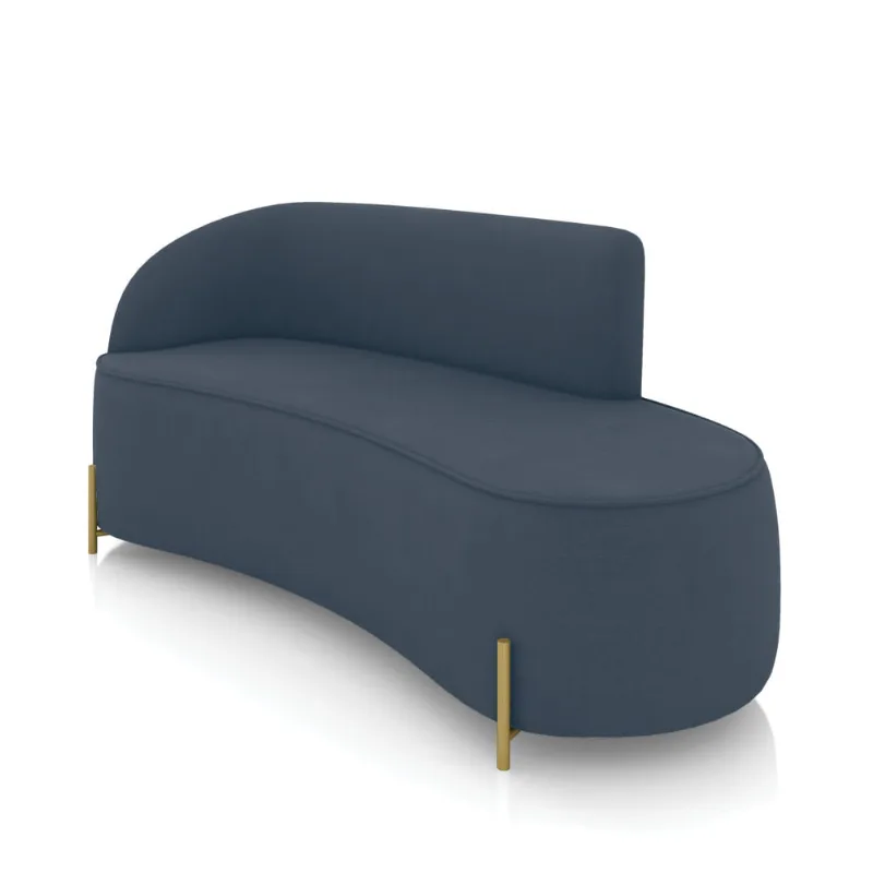 Sofá 3 Lugares Orgânico 180cm Pé Dourado Morgan Suede Azul Mar D03 - D'Rossi