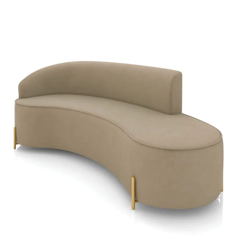 Sofá 4 Lugares Orgânico 220cm Pé Dourado Morgan Suede Marrom R D03 - D'Rossi