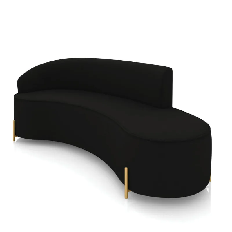 Sofá 4 Lugares Orgânico 220cm Pé Dourado Morgan Suede Preto D03 - D'Rossi