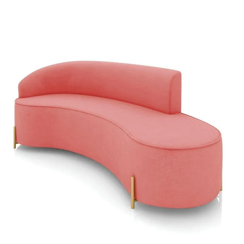 Sofá 4 Lugares Orgânico 220cm Pé Dourado Morgan Suede Rosê D03 - D'rossi