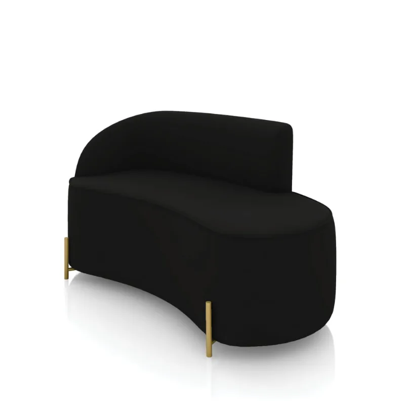 Sofá 2 Lugares Orgânico 140cm Pé Dourado Morgan Veludo Preto D03 - D'Rossi