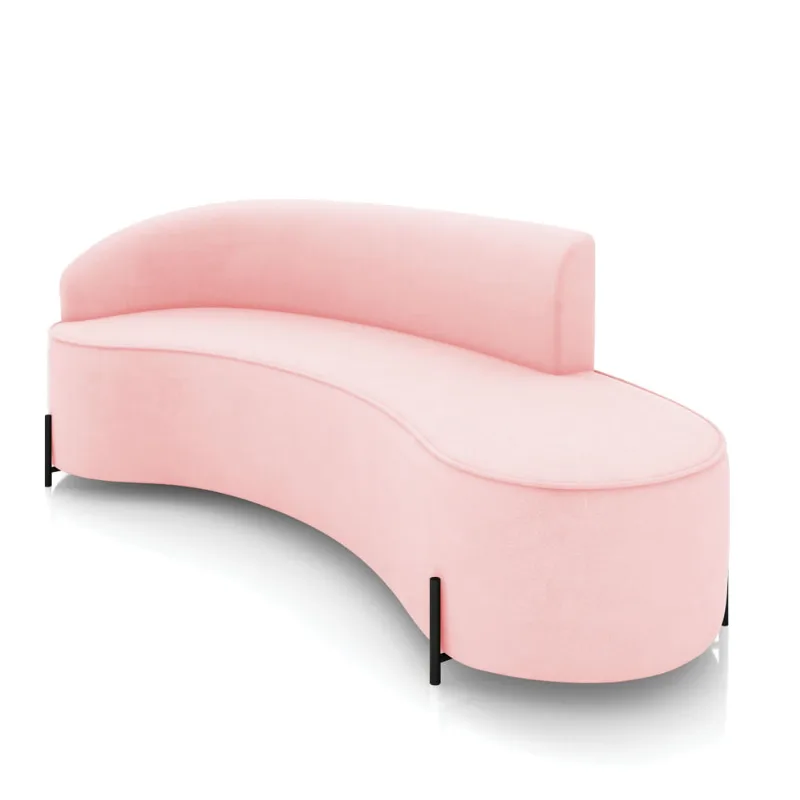 Sofá 4 Lugares Orgânico 220cm Pé Ferro Preto Morgan Suede D03 - D'Rossi Rosa Bebê