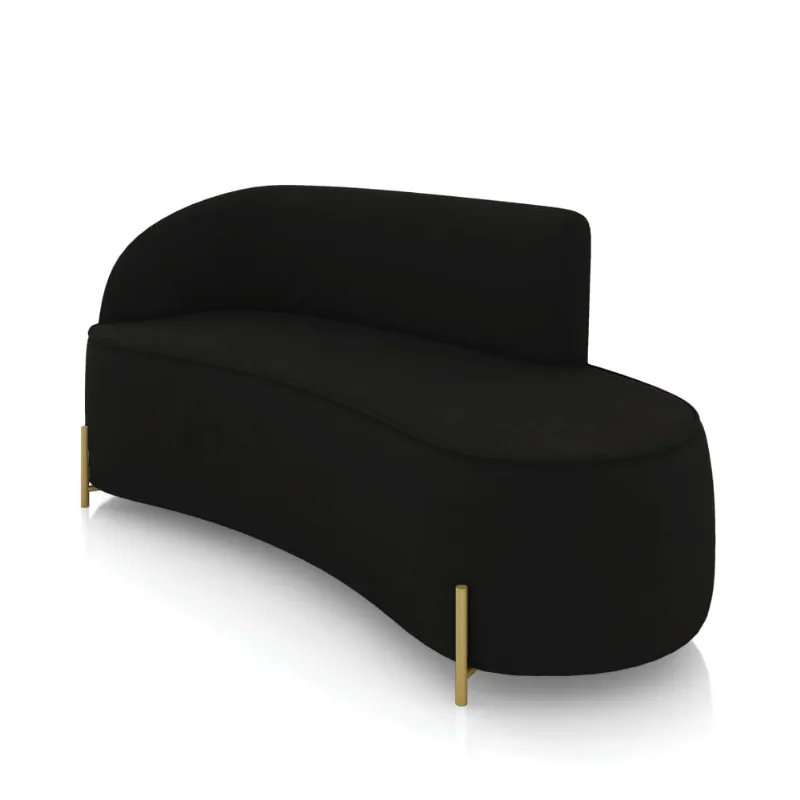 Sofá 3 Lugares Orgânico 180cm Pé Dourado Morgan Suede D03 - D'Rossi Preto