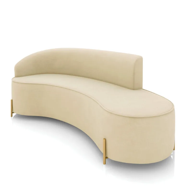 Sofá 4 Lugares Orgânico 220cm Pé Dourado Morgan Suede D03 - D'Rossi Bege