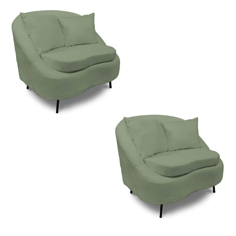 Poltrona Decorativa Orgânica Pé Ferro Pto Kit 2 Zaya Bouclê C05 - D'rossi Cor Menta