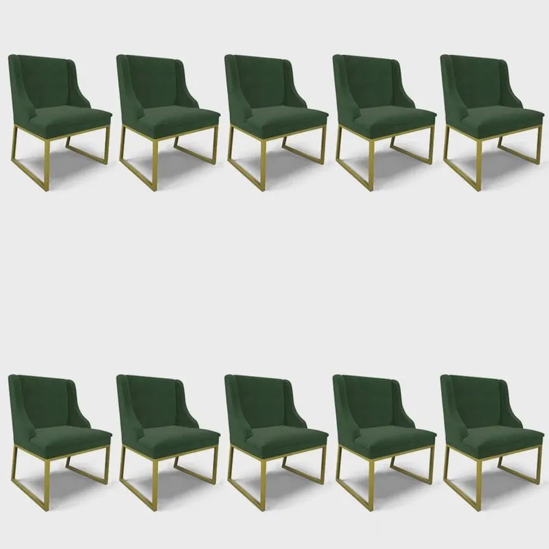 Cadeira Sala de Jantar Industrial Dour Kit 10 Liz Suede Verde D03 - D'Rossi