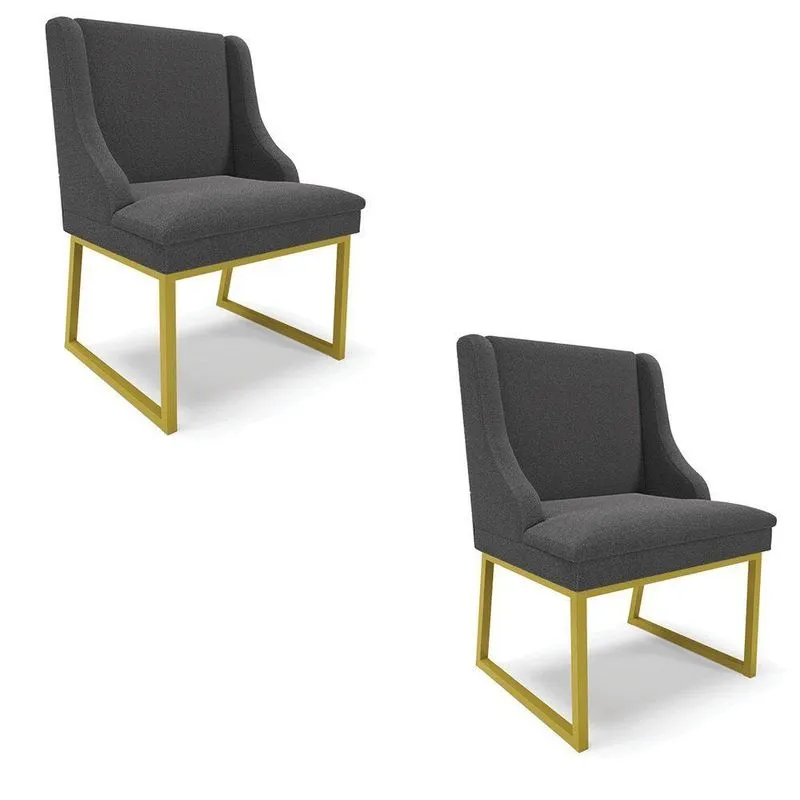 Cadeira Sala De Jantar Industrial Dourado Kit 2 Liz Bouclê Grafite D03 - D'rossi