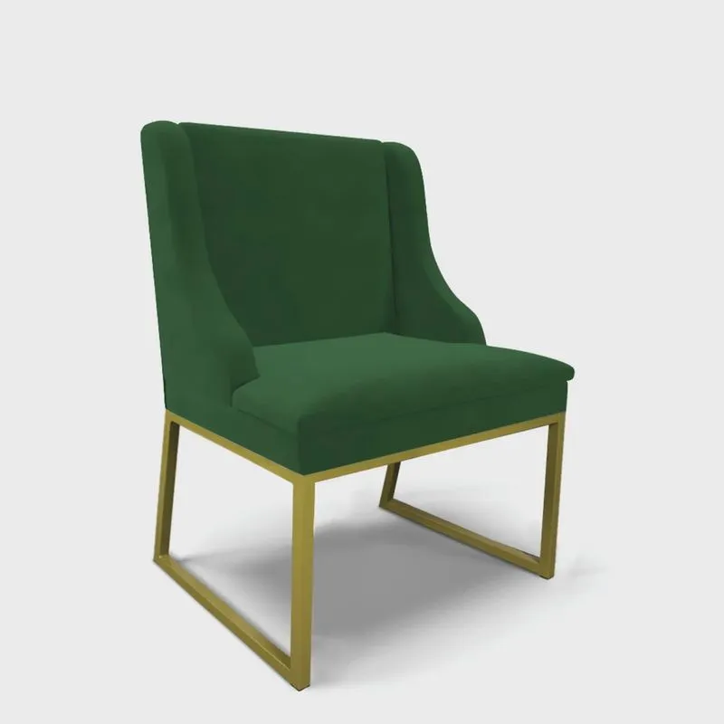 Cadeira Sala de Jantar Industrial Dourado Liz Veludo Verde D03 - D'Rossi