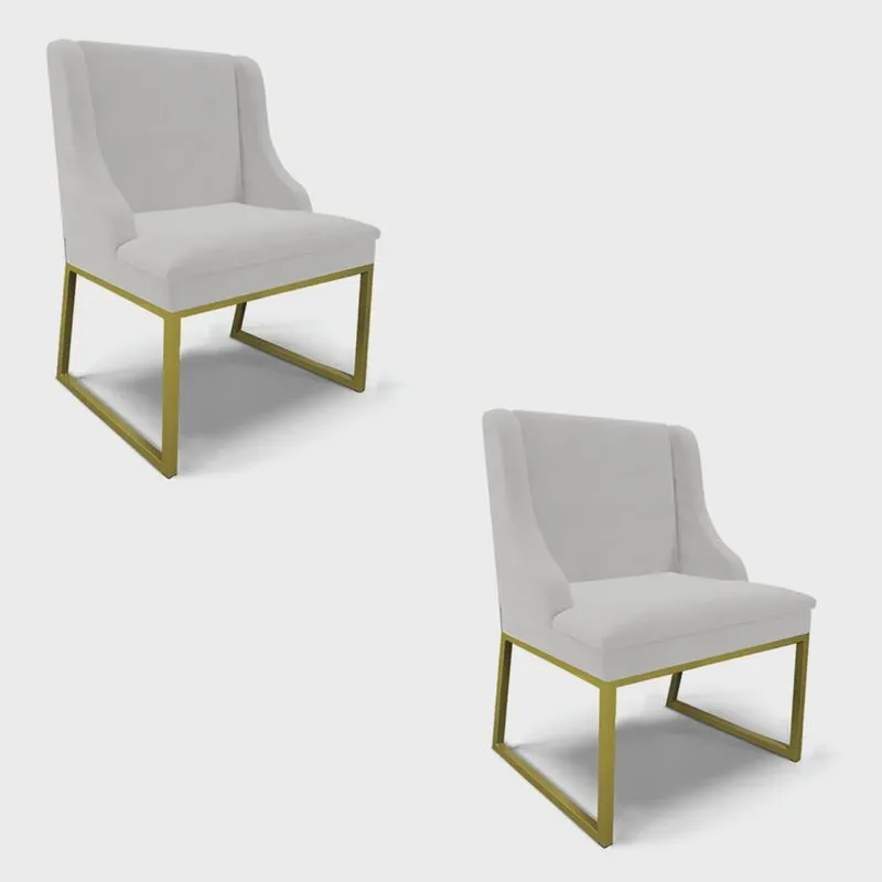 Cadeira Sala de Jantar Industrial Dourado kit 2 Liz Veludo Cinza D03 - D'Rossi