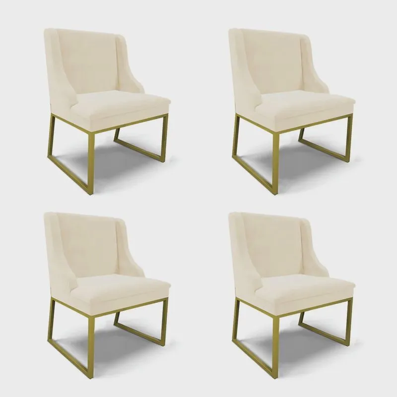 Cadeira Sala de Jantar Industrial Dourado kit 4 Liz Veludo Bege D03 - D'Rossi