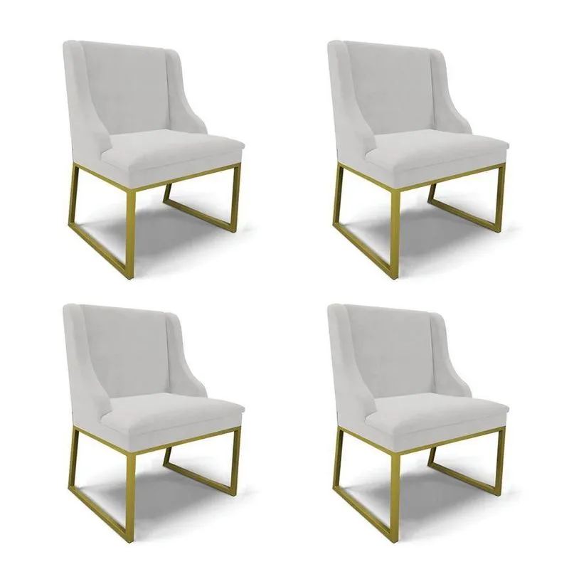 Cadeira Sala De Jantar Industrial Dourado Kit 4 Liz Veludo Cinza D03 - D'rossi