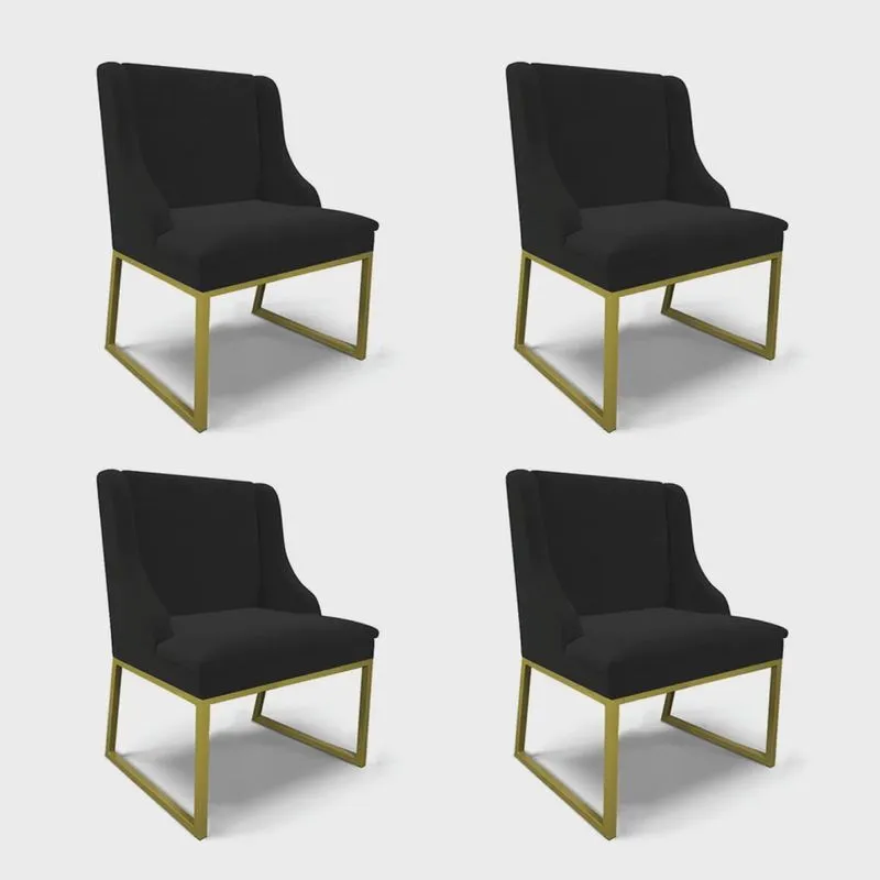 Cadeira Sala de Jantar Industrial Dourado kit 4 Liz Veludo Preto D03 - D'Rossi