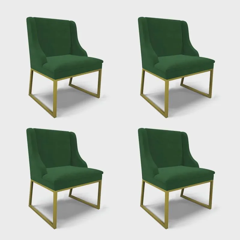 Cadeira Sala de Jantar Industrial Dourado kit 4 Liz Veludo Verde D03 - D'Rossi