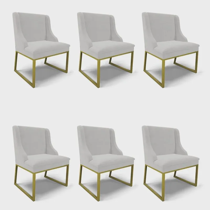 Cadeira Sala de Jantar Industrial Dourado kit 6 Liz Veludo Cinza D03 - D'Rossi