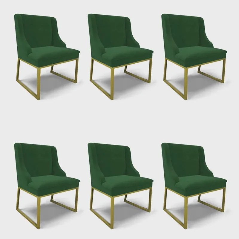 Cadeira Sala de Jantar Industrial Dourado kit 6 Liz Veludo Verde D03 - D'Rossi